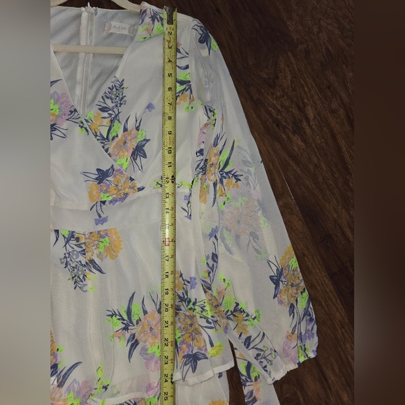 Altar'd State Ivory Floral Long Sleeve V Neck Ruffle Romper - Picture 10 of 12